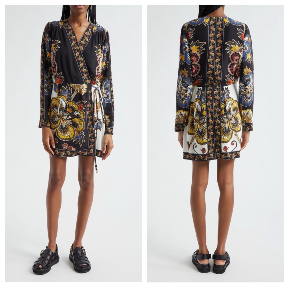 Farm Rio Floral Black Wrap Mini Dress - Picture 12 of 13
